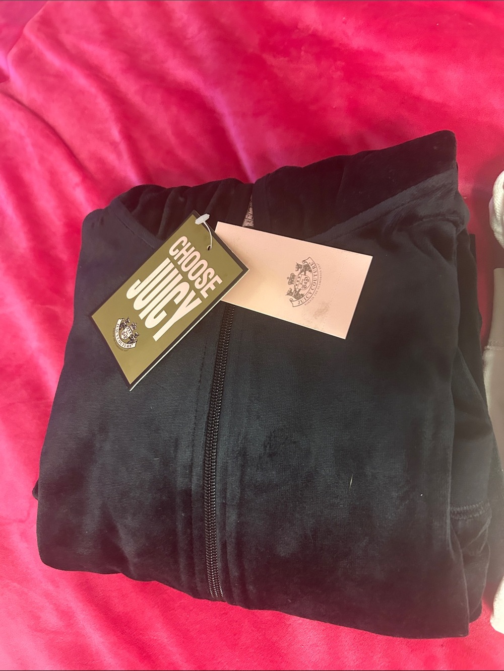 Juicy Couture Black Velour Zip-Up tracksuit with 'Choose Juicy' Tag